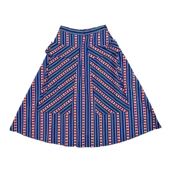LHD Blue Red Stripes Knee-Length A-line Cotton Women's‎ Skirt 2 - Picture 1 of 7